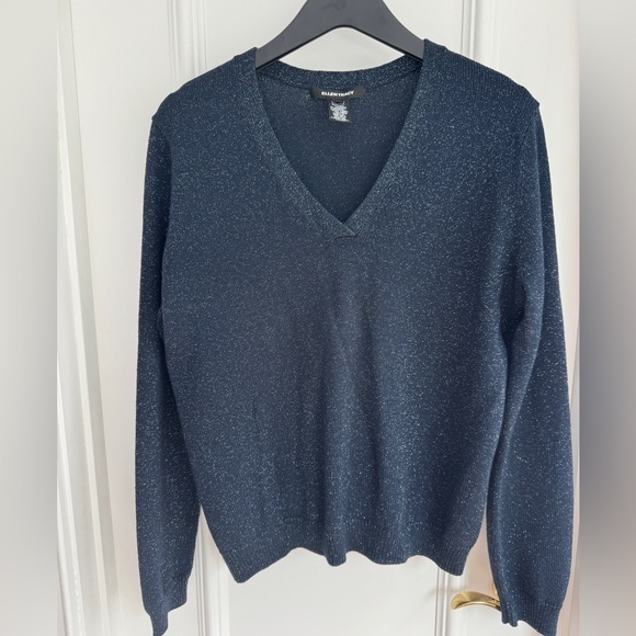 Ellen Tracy Sweaters - Ellen Tracy Navy Sparkle Metallic V-Neck Sweater - Medium Size Medium